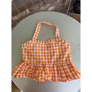 Janie and Jack Girls Orange Gingham Crop Halter Peplum Top Size 8